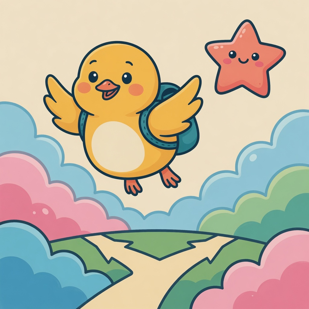 Pip flying over a forked path