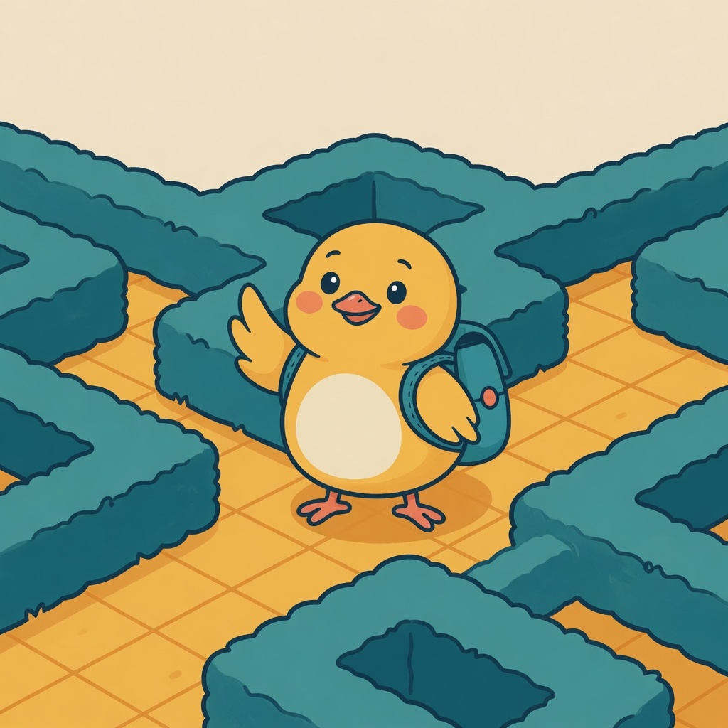 Pip in a teal hedge maze